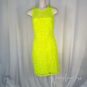 chinese dress ladies J.Crew - Neon Yellow Floral Lace Sleeveless Sheath Dress Sz 00 main image 0